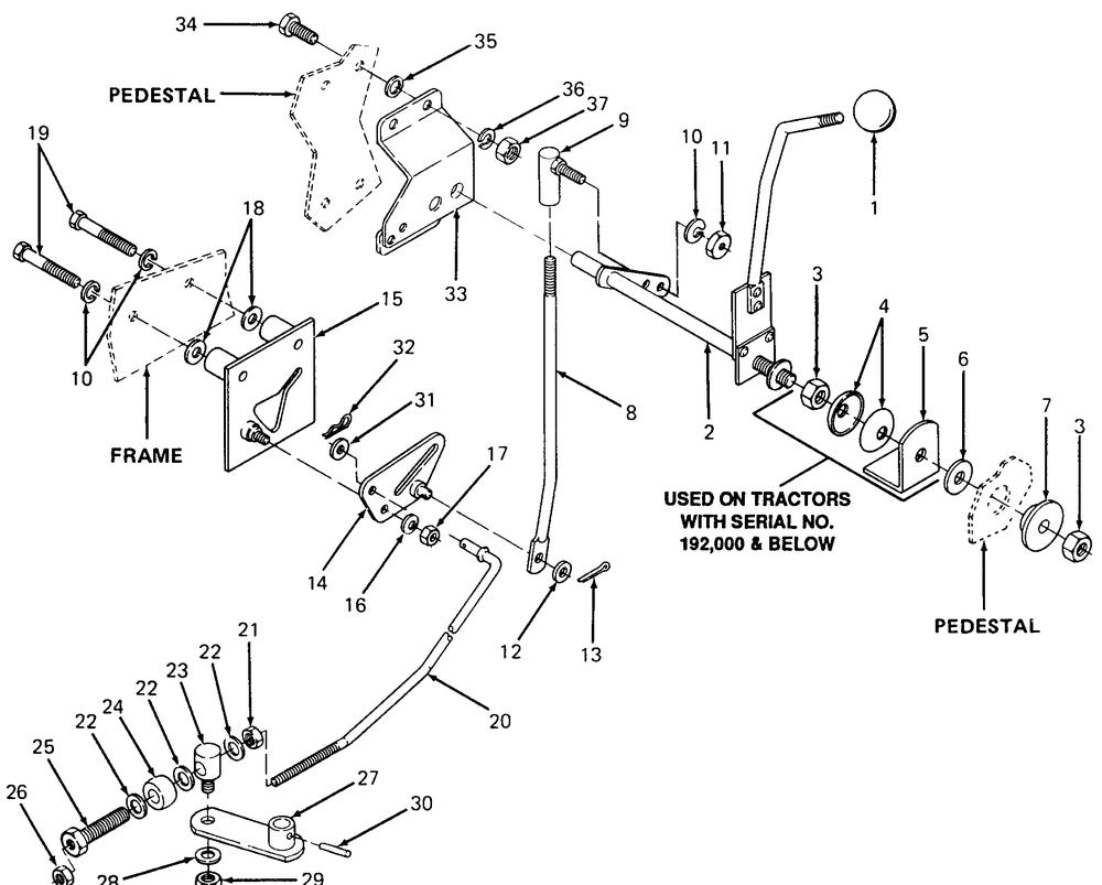 Transmission Controls Diagram and Parts List for 1320 147008-207400-130232100-131232F100-139232100 Cub Cadet Lawn Tractor